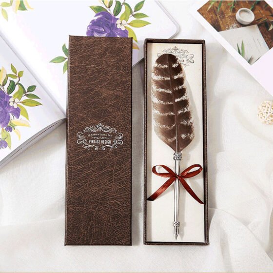 Retro Feather Writing Pen Gift Set with Presentation Box