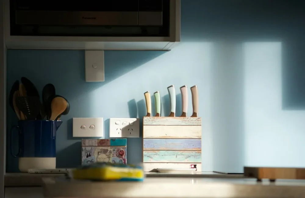 Boxed kitchen knife presented as a gift on a counter