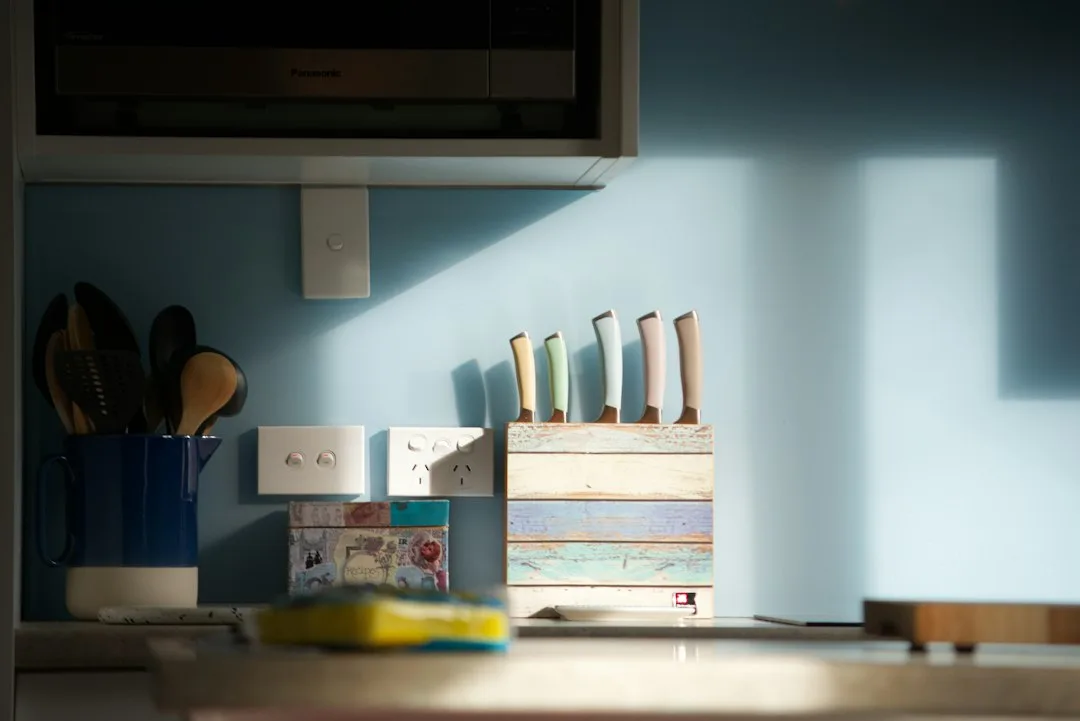 Boxed kitchen knife presented as a gift on a counter