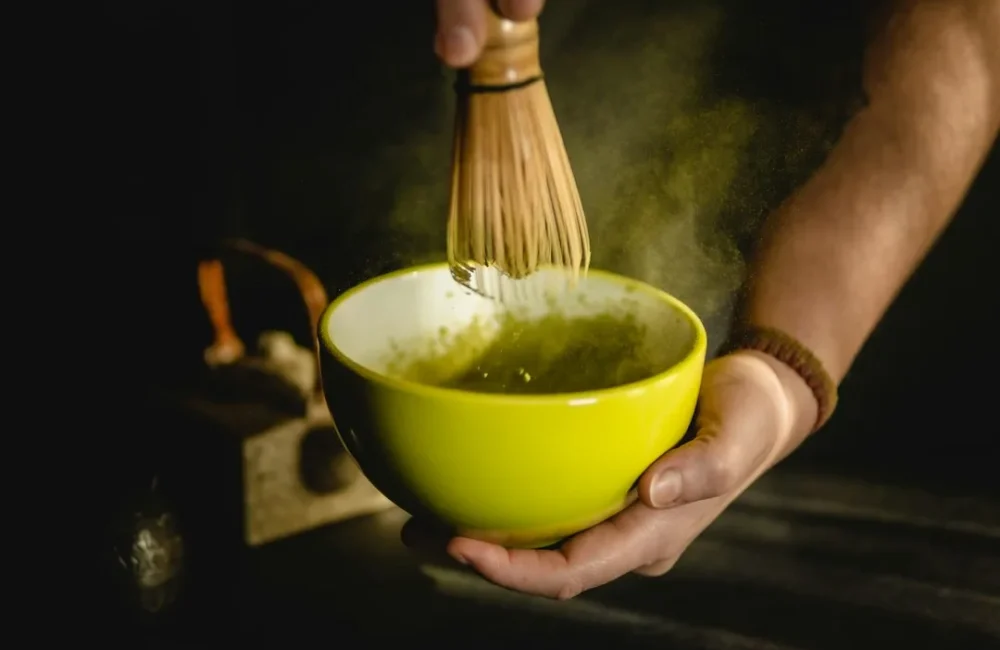 Matcha bowl and whisk arranged as a tea-set gift